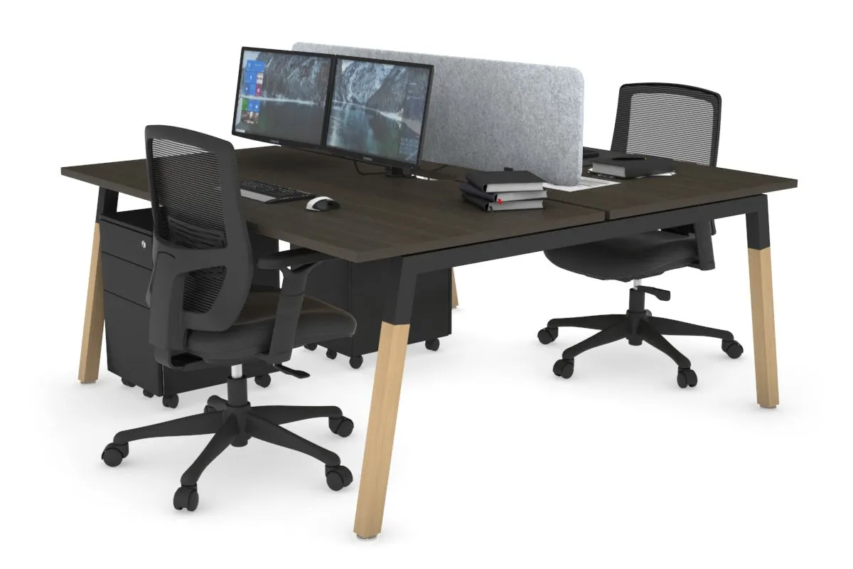 Quadro A Legs 2 Person Office Workstation - Wood Legs Cross Beam [1400L x 800W with Cable Scallop]