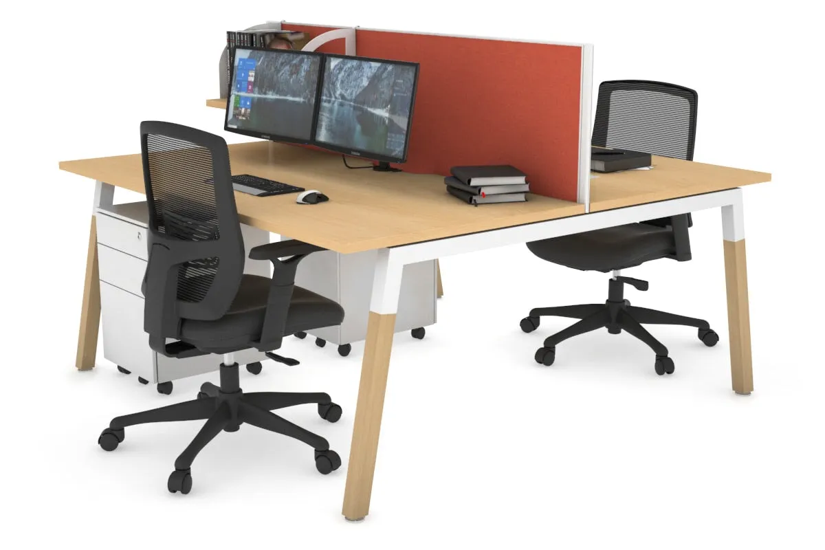 Quadro A Legs 2 Person Office Workstation - Wood Legs Cross Beam [1400L x 800W with Cable Scallop]