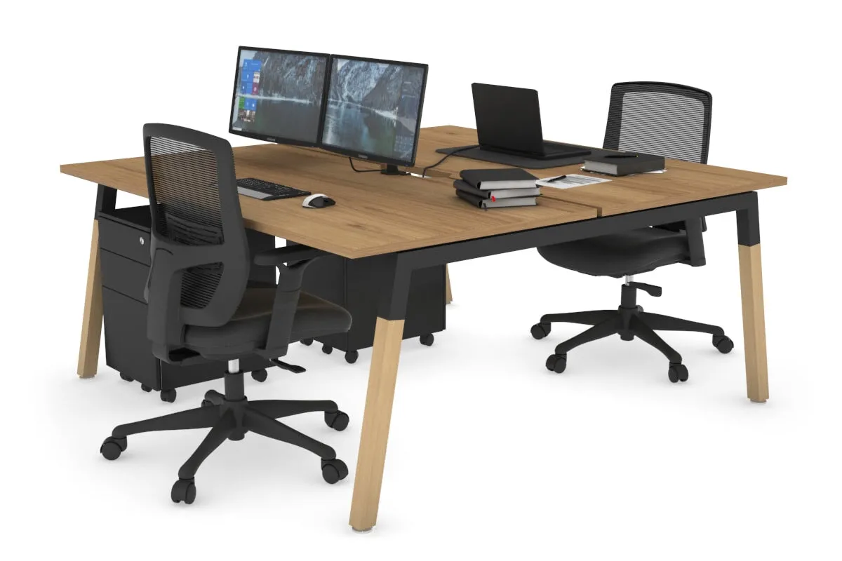 Quadro A Legs 2 Person Office Workstation - Wood Legs Cross Beam [1400L x 800W with Cable Scallop]