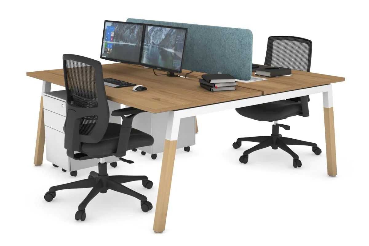 Quadro A Legs 2 Person Office Workstation - Wood Legs Cross Beam [1400L x 800W with Cable Scallop]