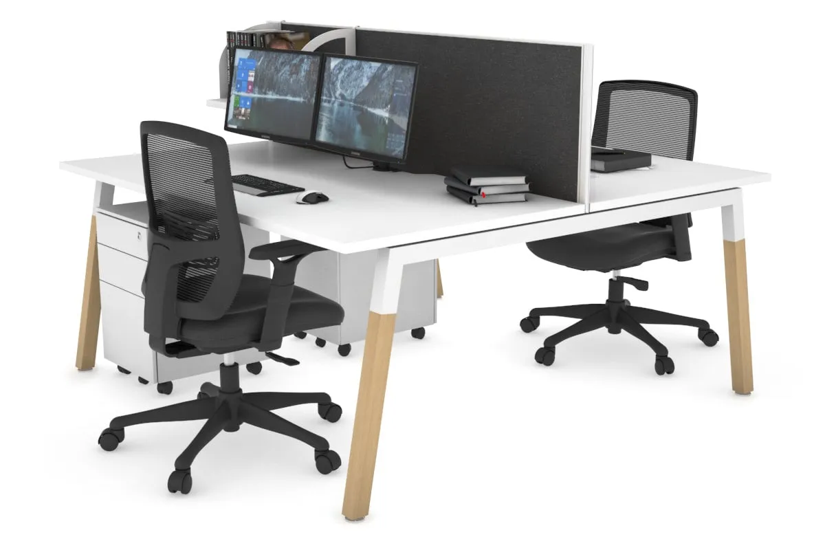 Quadro A Legs 2 Person Office Workstation - Wood Legs Cross Beam [1400L x 800W with Cable Scallop]