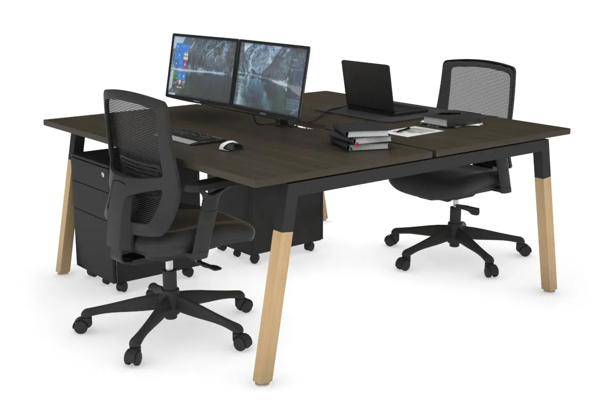 Quadro A Legs 2 Person Office Workstation - Wood Legs Cross Beam [1400L x 800W with Cable Scallop]