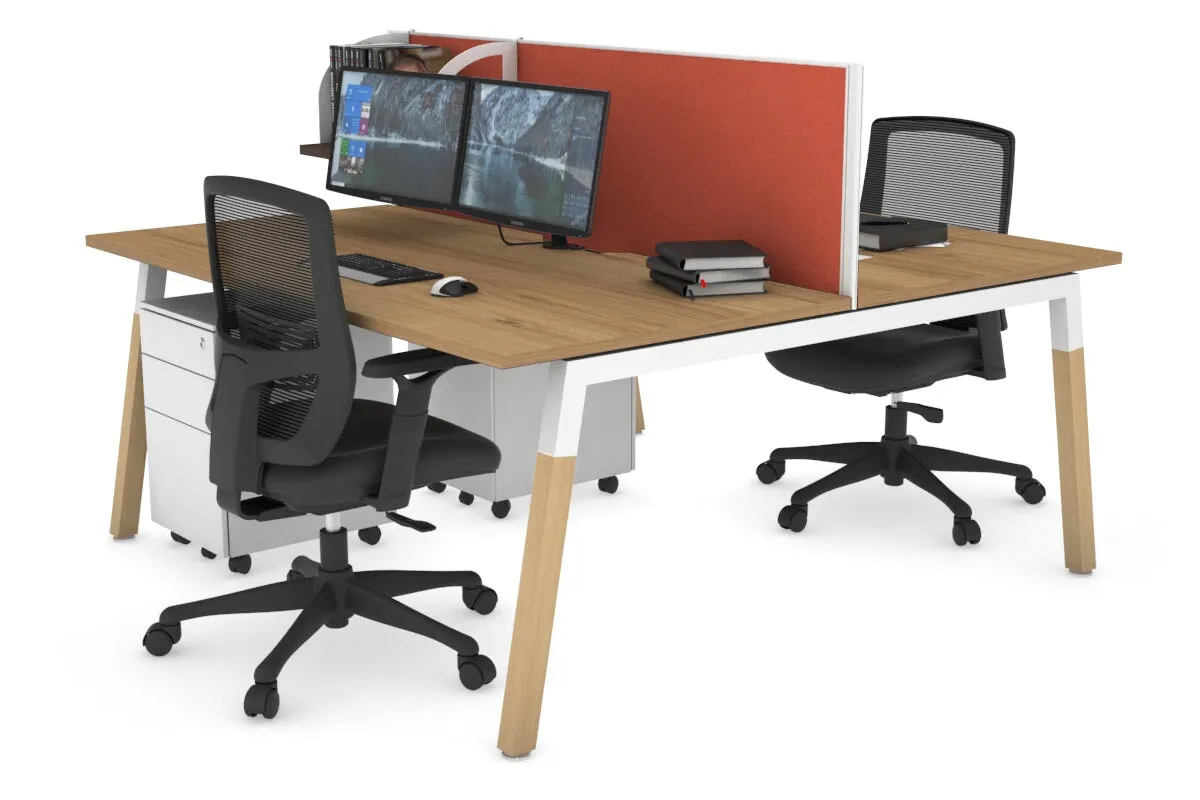 Quadro A Legs 2 Person Office Workstation - Wood Legs Cross Beam [1400L x 800W with Cable Scallop]