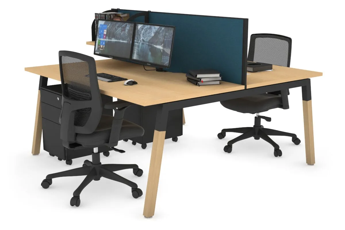 Quadro A Legs 2 Person Office Workstation - Wood Legs Cross Beam [1400L x 800W with Cable Scallop]
