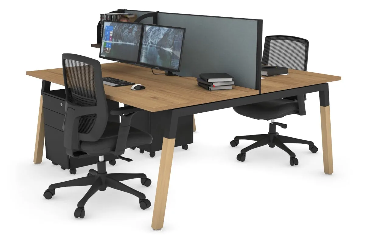Quadro A Legs 2 Person Office Workstation - Wood Legs Cross Beam [1400L x 800W with Cable Scallop]