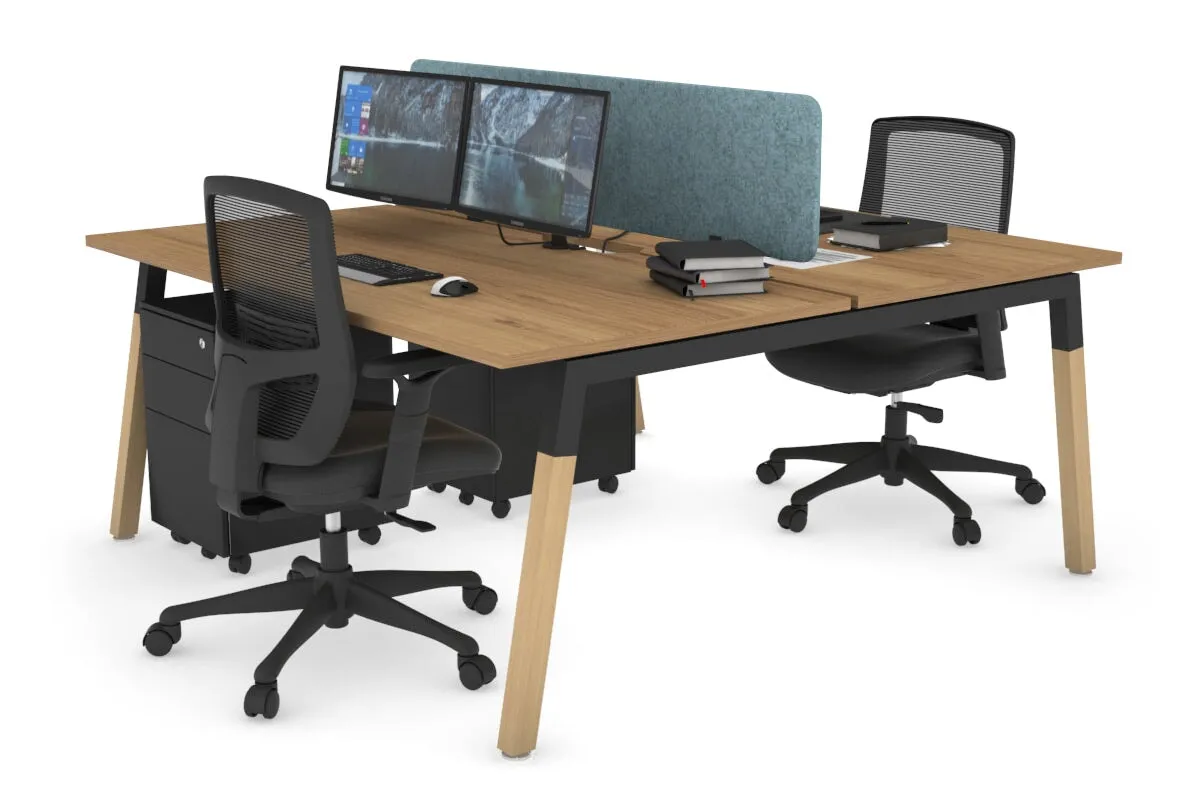 Quadro A Legs 2 Person Office Workstation - Wood Legs Cross Beam [1400L x 800W with Cable Scallop]