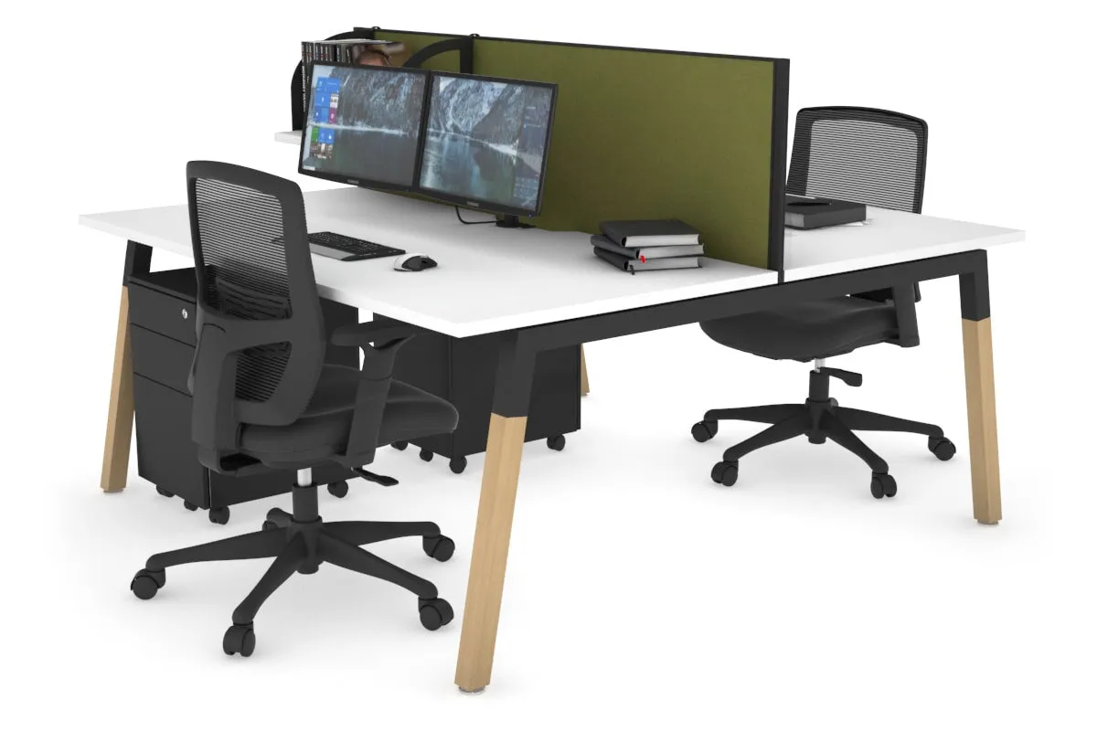 Quadro A Legs 2 Person Office Workstation - Wood Legs Cross Beam [1400L x 800W with Cable Scallop]