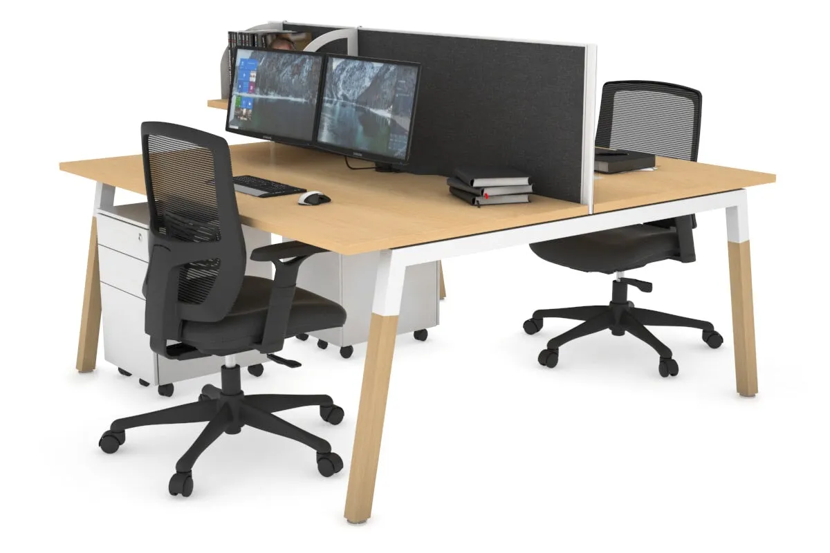 Quadro A Legs 2 Person Office Workstation - Wood Legs Cross Beam [1400L x 800W with Cable Scallop]