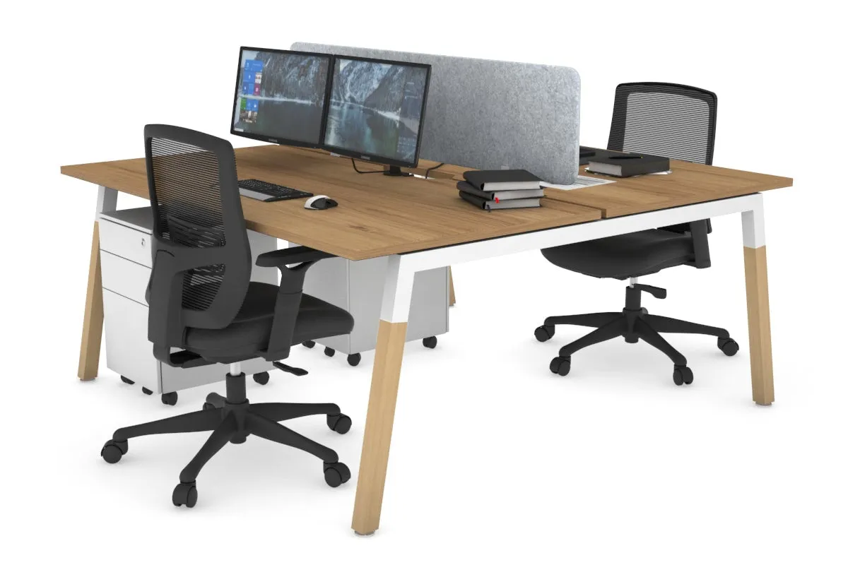 Quadro A Legs 2 Person Office Workstation - Wood Legs Cross Beam [1400L x 800W with Cable Scallop]