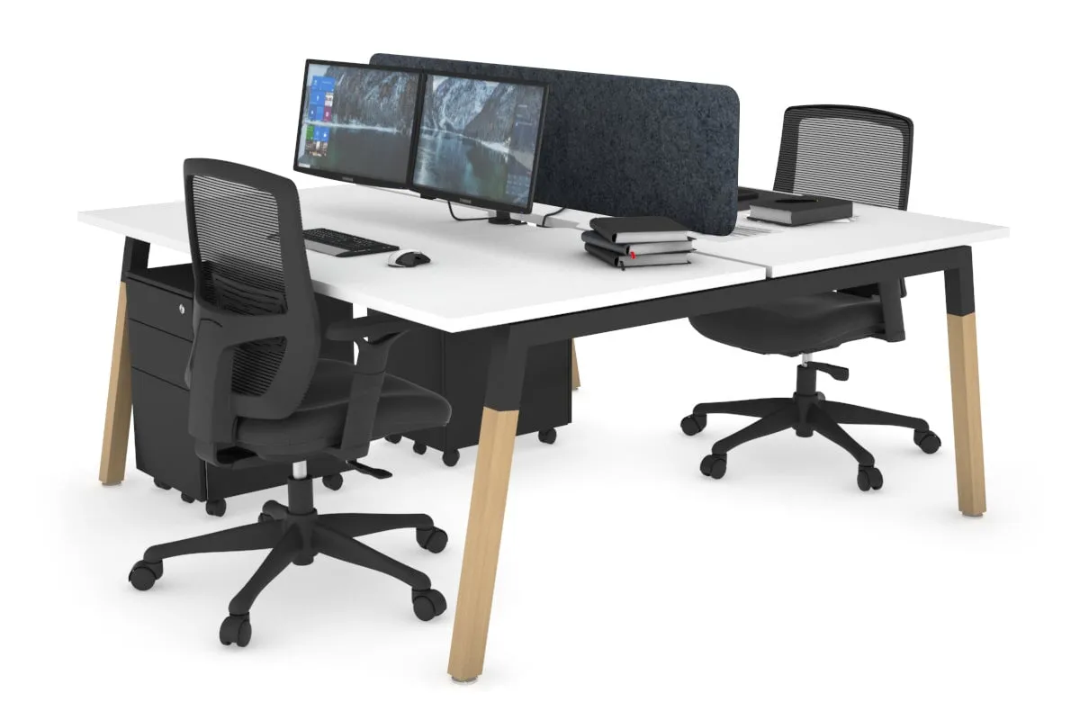 Quadro A Legs 2 Person Office Workstation - Wood Legs Cross Beam [1400L x 800W with Cable Scallop]