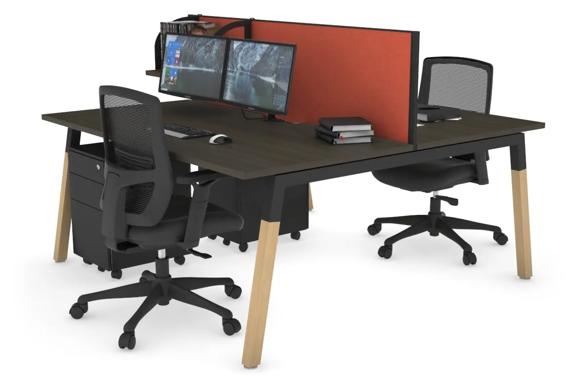 Quadro A Legs 2 Person Office Workstation - Wood Legs Cross Beam [1400L x 800W with Cable Scallop]