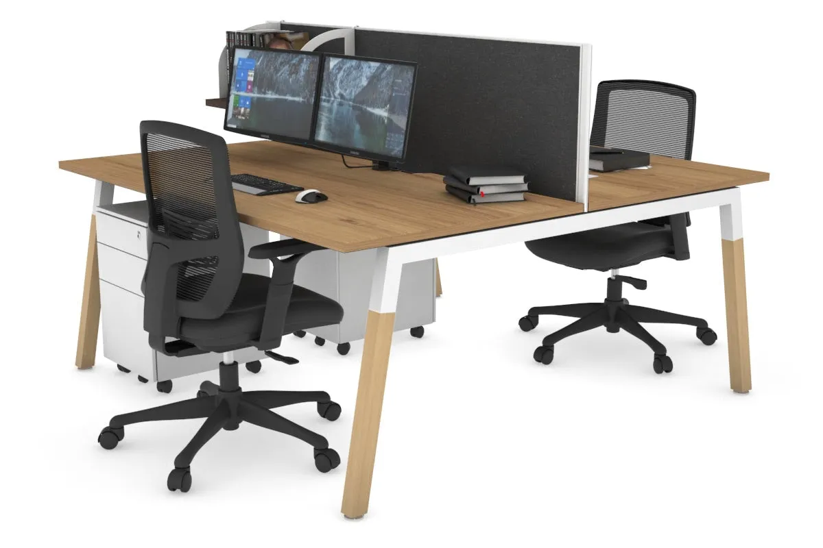 Quadro A Legs 2 Person Office Workstation - Wood Legs Cross Beam [1400L x 800W with Cable Scallop]