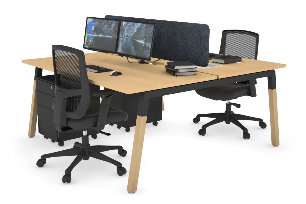Quadro A Legs 2 Person Office Workstation - Wood Legs Cross Beam [1400L x 800W with Cable Scallop]