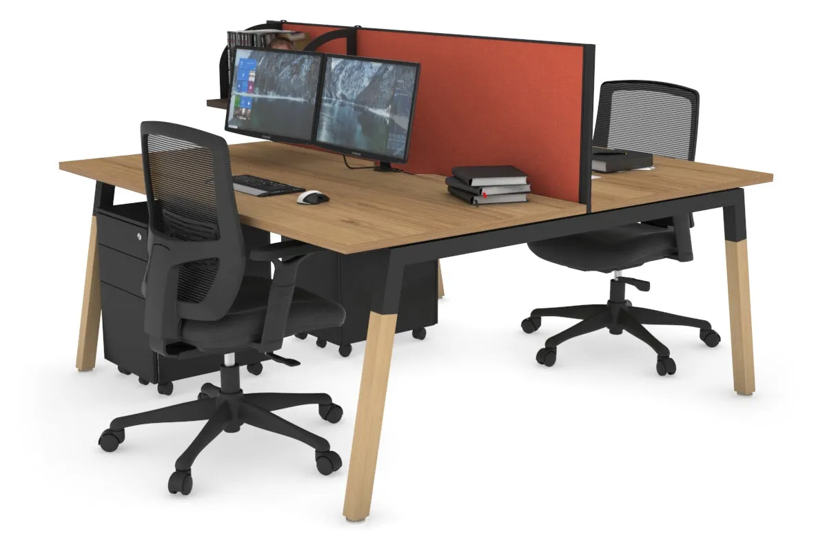 Quadro A Legs 2 Person Office Workstation - Wood Legs Cross Beam [1400L x 800W with Cable Scallop]