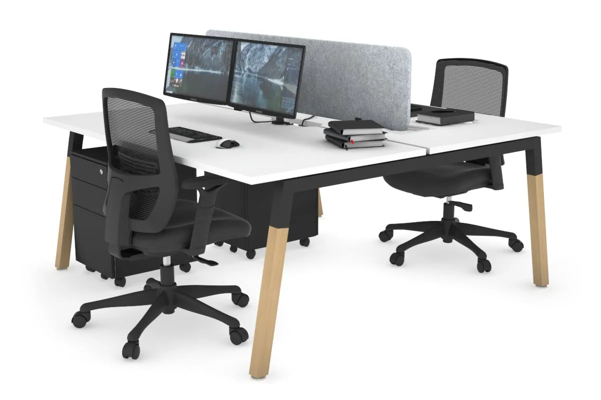 Quadro A Legs 2 Person Office Workstation - Wood Legs Cross Beam [1400L x 800W with Cable Scallop]