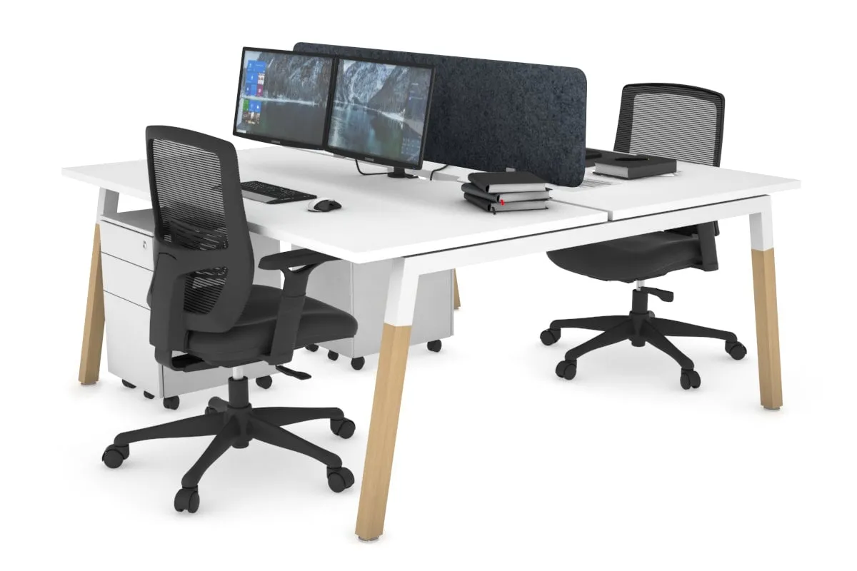 Quadro A Legs 2 Person Office Workstation - Wood Legs Cross Beam [1400L x 800W with Cable Scallop]