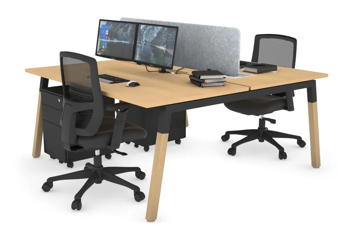 Quadro A Legs 2 Person Office Workstation - Wood Legs Cross Beam [1400L x 800W with Cable Scallop]