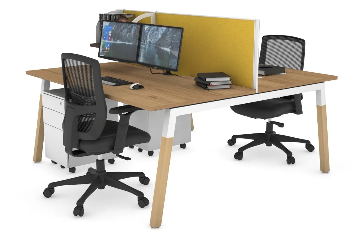 Quadro A Legs 2 Person Office Workstation - Wood Legs Cross Beam [1400L x 800W with Cable Scallop]
