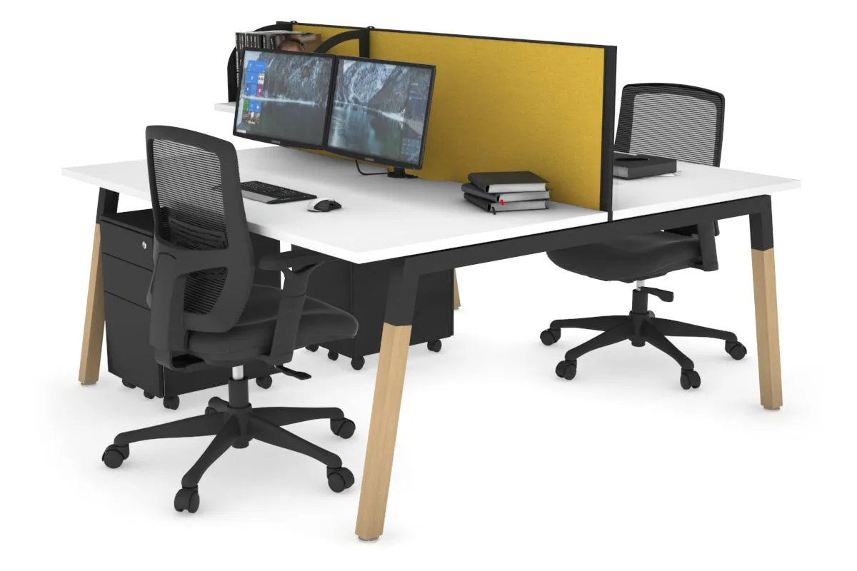 Quadro A Legs 2 Person Office Workstation - Wood Legs Cross Beam [1400L x 800W with Cable Scallop]