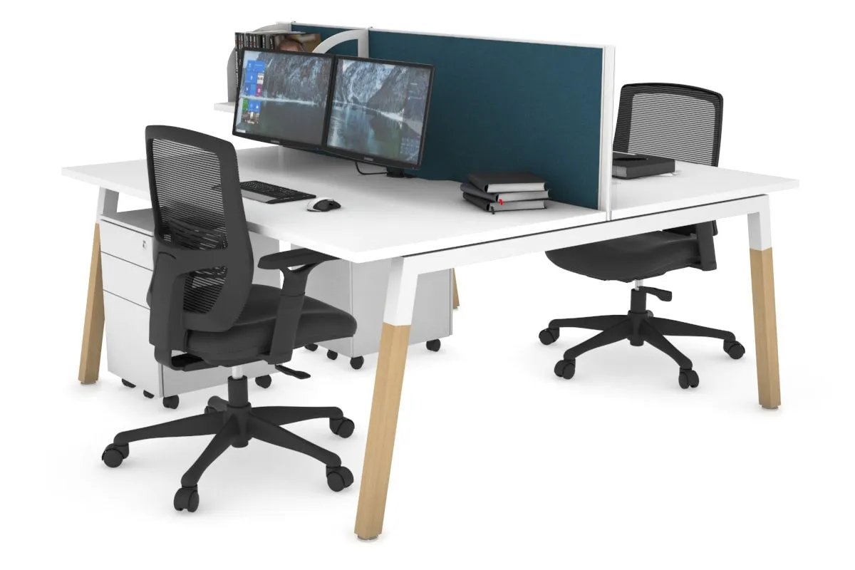 Quadro A Legs 2 Person Office Workstation - Wood Legs Cross Beam [1400L x 800W with Cable Scallop]