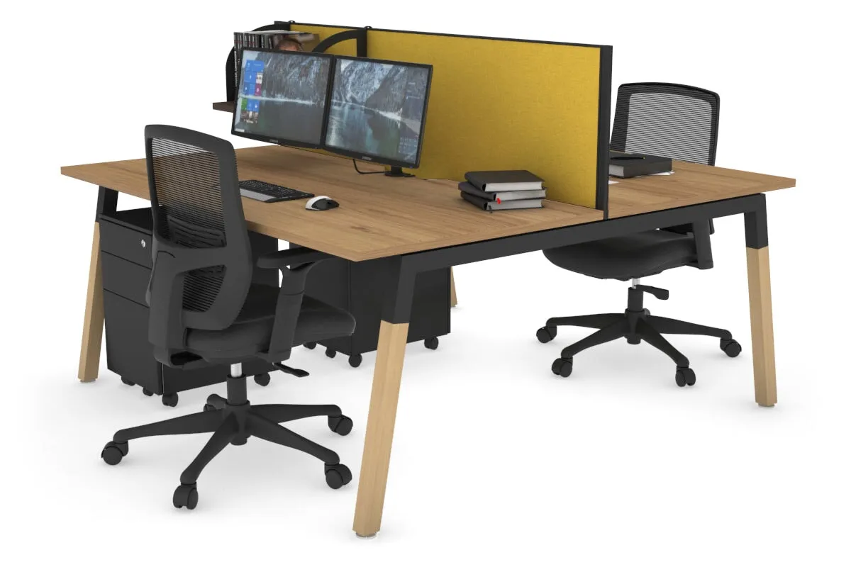 Quadro A Legs 2 Person Office Workstation - Wood Legs Cross Beam [1400L x 800W with Cable Scallop]