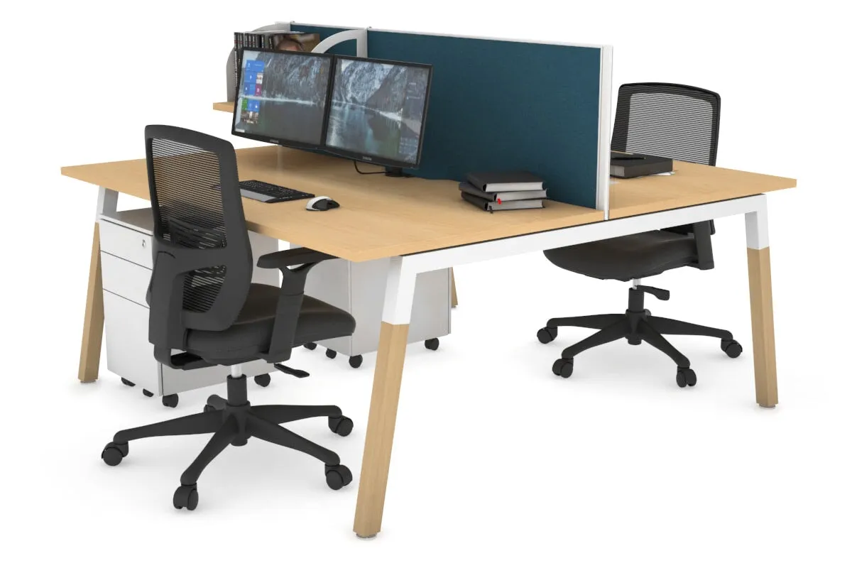 Quadro A Legs 2 Person Office Workstation - Wood Legs Cross Beam [1400L x 800W with Cable Scallop]