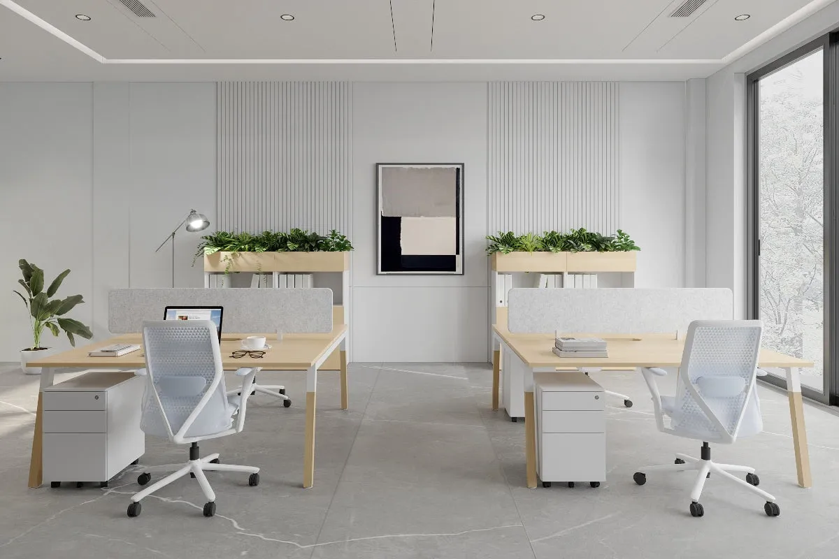 Quadro A Legs 2 Person Office Workstation - Wood Legs Cross Beam [1400L x 800W with Cable Scallop]