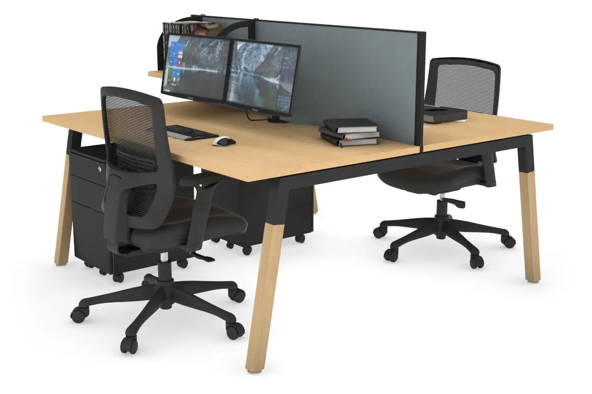 Quadro A Legs 2 Person Office Workstation - Wood Legs Cross Beam [1400L x 800W with Cable Scallop]