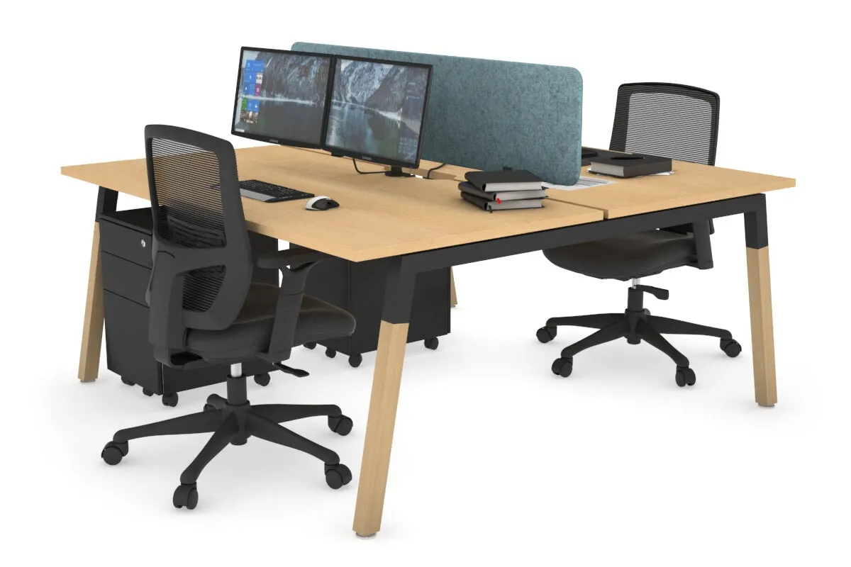 Quadro A Legs 2 Person Office Workstation - Wood Legs Cross Beam [1400L x 800W with Cable Scallop]