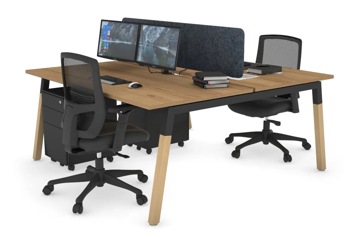 Quadro A Legs 2 Person Office Workstation - Wood Legs Cross Beam [1400L x 800W with Cable Scallop]