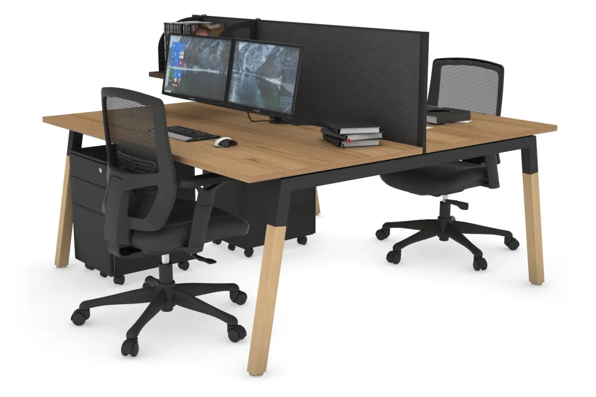Quadro A Legs 2 Person Office Workstation - Wood Legs Cross Beam [1400L x 800W with Cable Scallop]