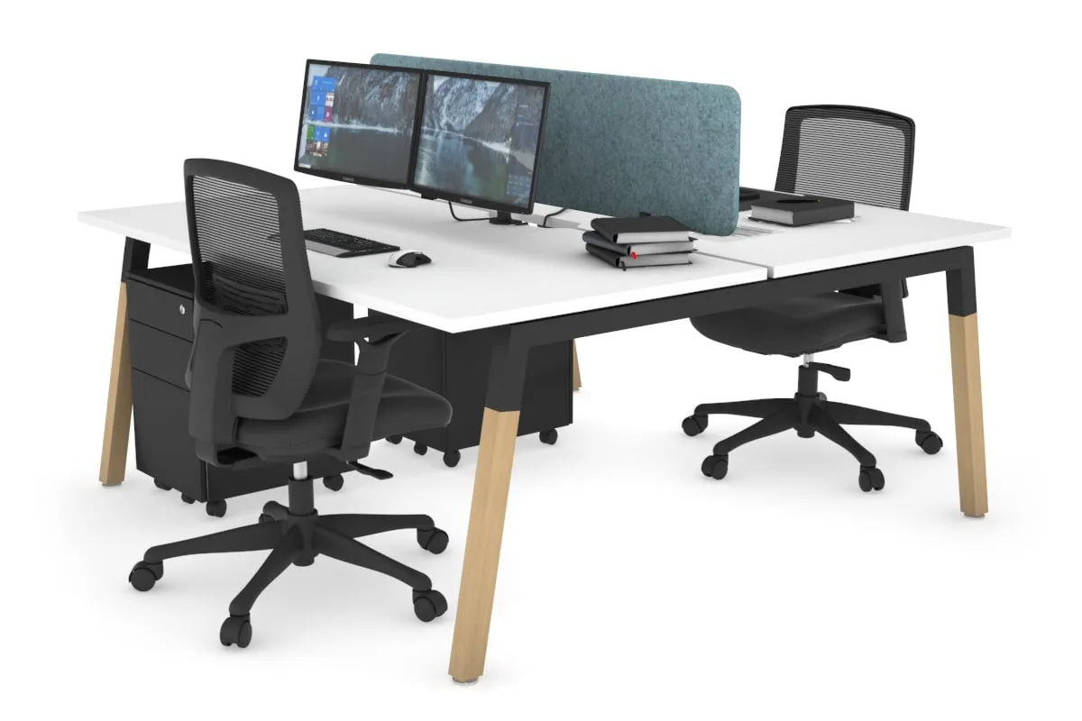 Quadro A Legs 2 Person Office Workstation - Wood Legs Cross Beam [1400L x 800W with Cable Scallop]