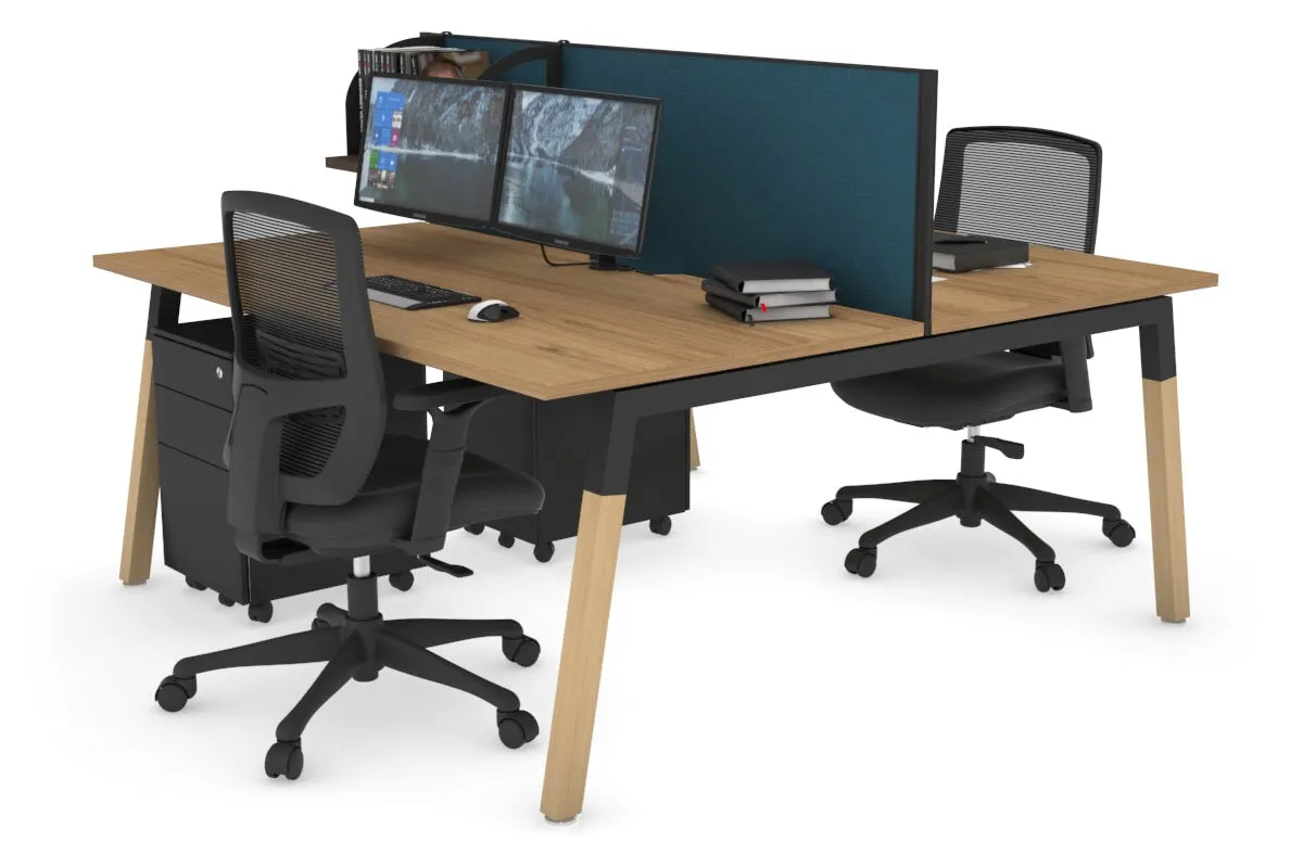 Quadro A Legs 2 Person Office Workstation - Wood Legs Cross Beam [1400L x 800W with Cable Scallop]