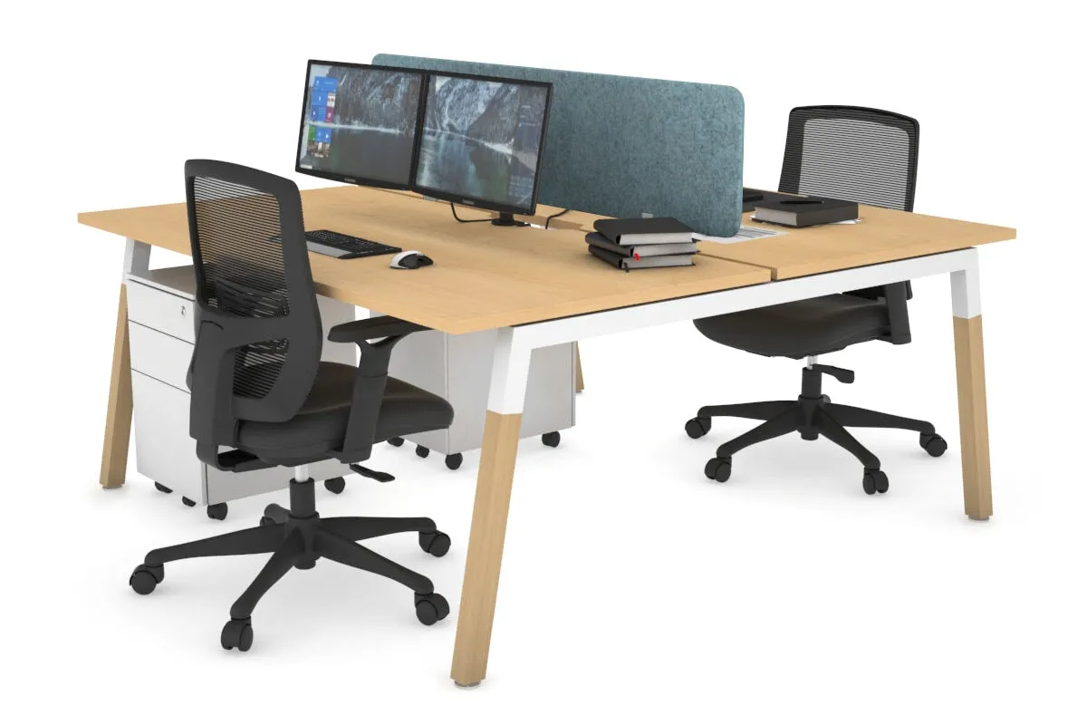 Quadro A Legs 2 Person Office Workstation - Wood Legs Cross Beam [1400L x 800W with Cable Scallop]