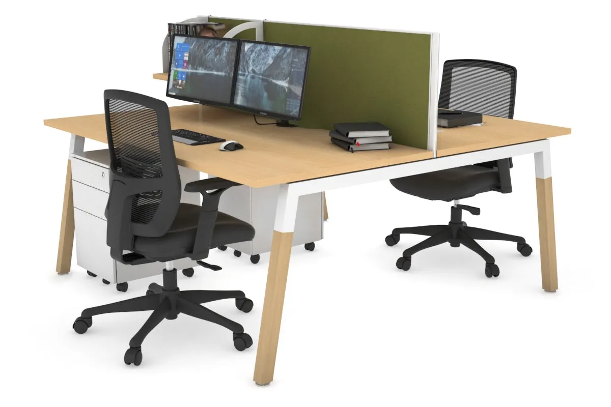 Quadro A Legs 2 Person Office Workstation - Wood Legs Cross Beam [1400L x 800W with Cable Scallop]