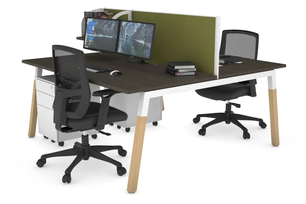 Quadro A Legs 2 Person Office Workstation - Wood Legs Cross Beam [1400L x 800W with Cable Scallop]