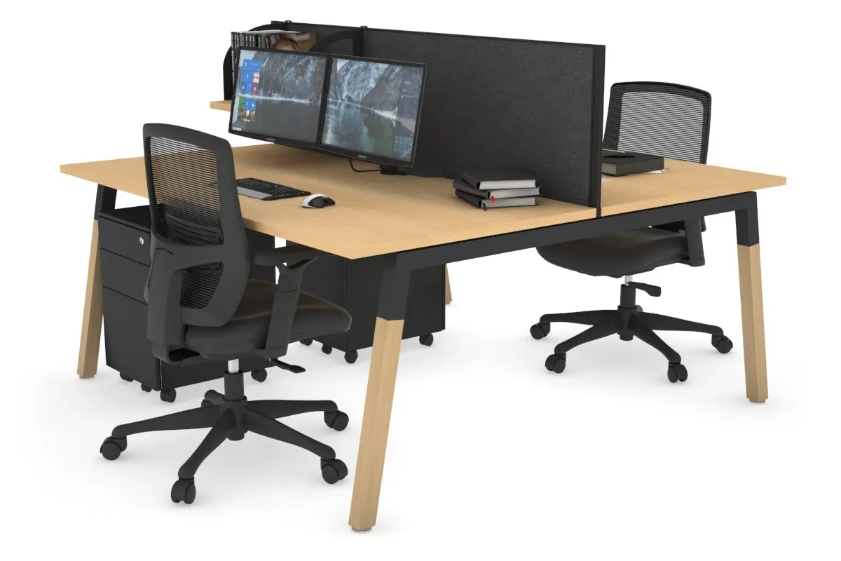 Quadro A Legs 2 Person Office Workstation - Wood Legs Cross Beam [1400L x 800W with Cable Scallop]