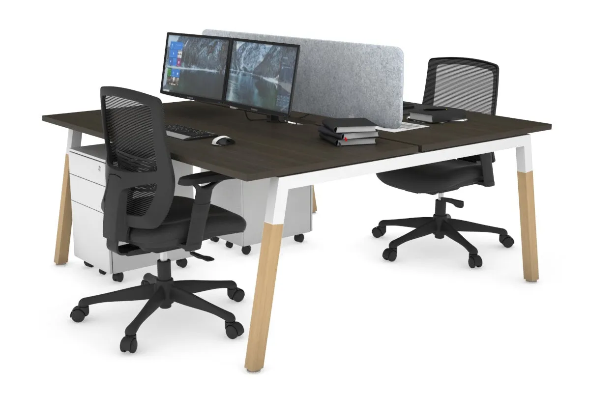 Quadro A Legs 2 Person Office Workstation - Wood Legs Cross Beam [1400L x 800W with Cable Scallop]