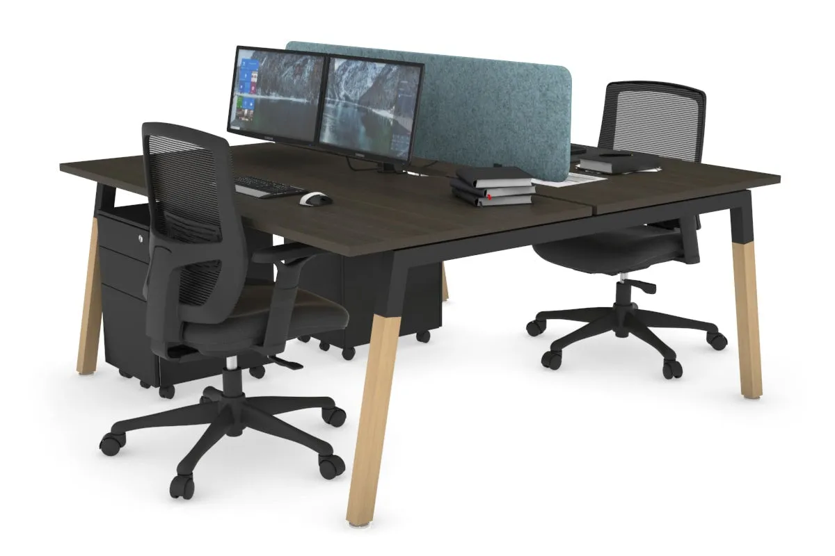 Quadro A Legs 2 Person Office Workstation - Wood Legs Cross Beam [1400L x 800W with Cable Scallop]