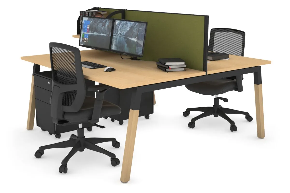 Quadro A Legs 2 Person Office Workstation - Wood Legs Cross Beam [1400L x 800W with Cable Scallop]