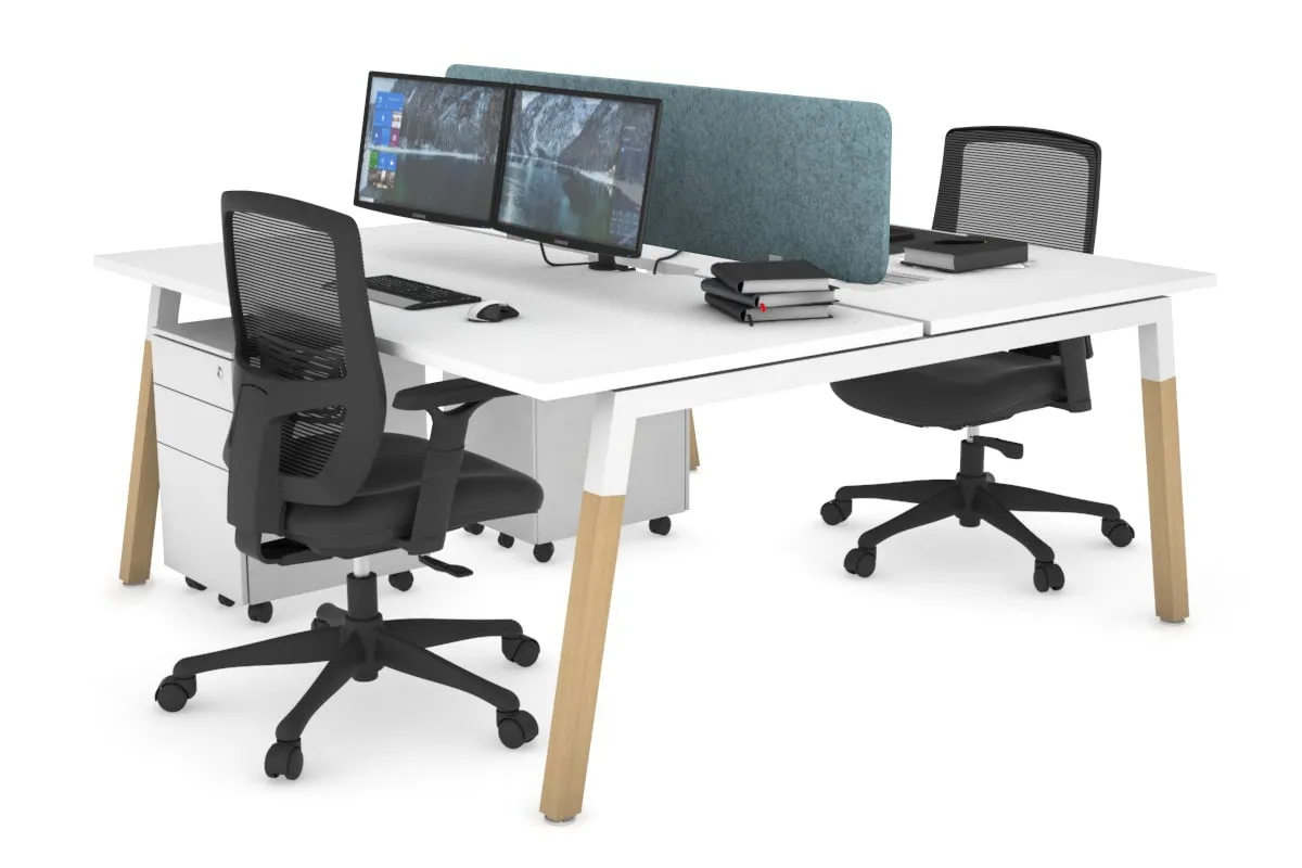 Quadro A Legs 2 Person Office Workstation - Wood Legs Cross Beam [1400L x 800W with Cable Scallop]