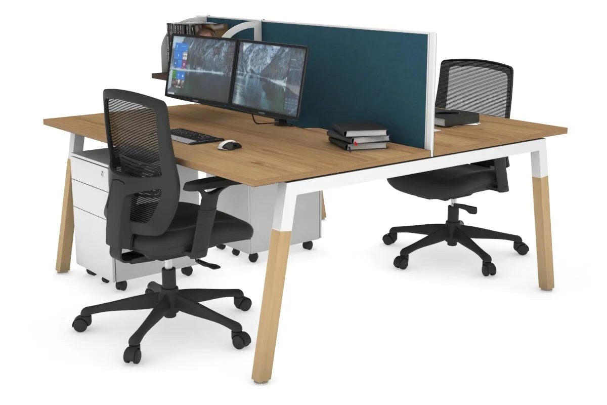 Quadro A Legs 2 Person Office Workstation - Wood Legs Cross Beam [1400L x 800W with Cable Scallop]
