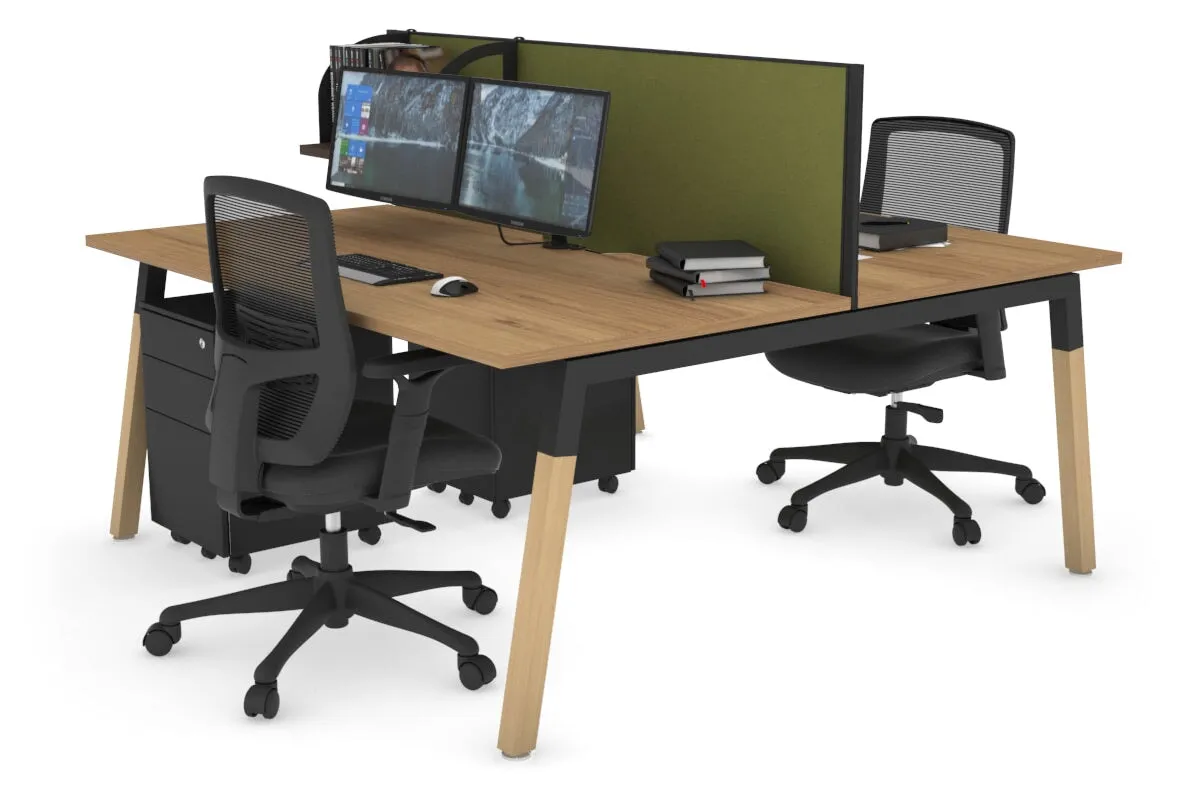 Quadro A Legs 2 Person Office Workstation - Wood Legs Cross Beam [1400L x 800W with Cable Scallop]