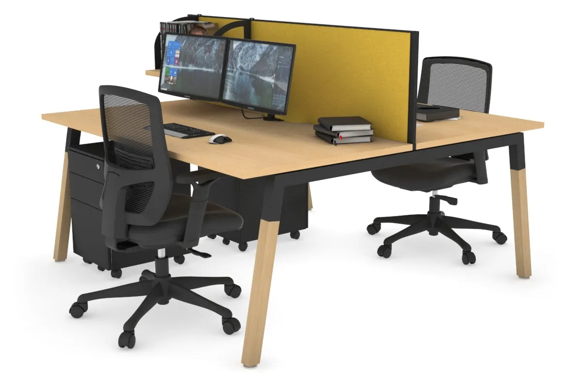 Quadro A Legs 2 Person Office Workstation - Wood Legs Cross Beam [1400L x 800W with Cable Scallop]