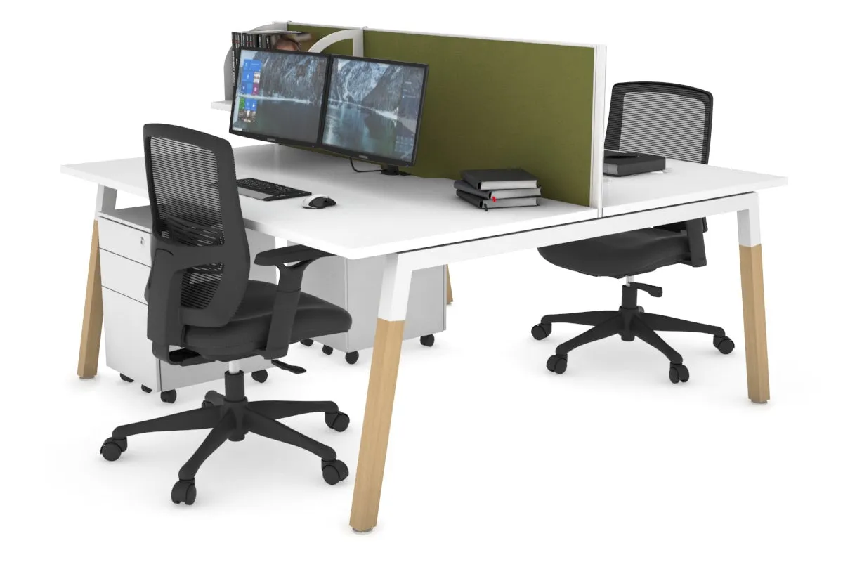 Quadro A Legs 2 Person Office Workstation - Wood Legs Cross Beam [1400L x 800W with Cable Scallop]