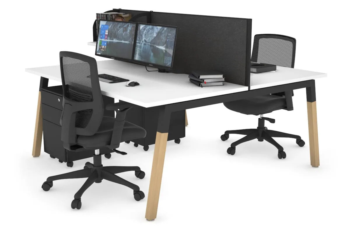 Quadro A Legs 2 Person Office Workstation - Wood Legs Cross Beam [1400L x 800W with Cable Scallop]