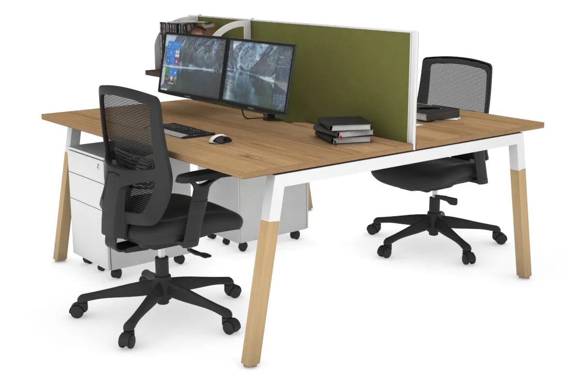 Quadro A Legs 2 Person Office Workstation - Wood Legs Cross Beam [1400L x 800W with Cable Scallop]