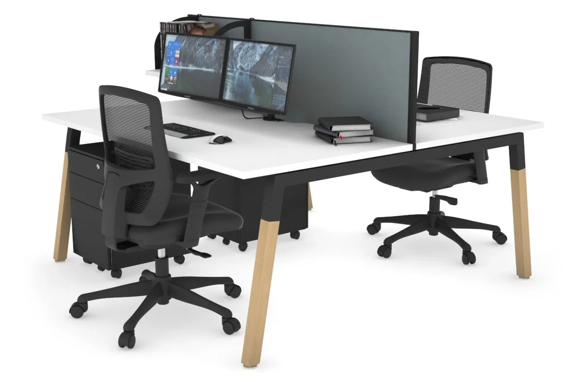 Quadro A Legs 2 Person Office Workstation - Wood Legs Cross Beam [1400L x 800W with Cable Scallop]