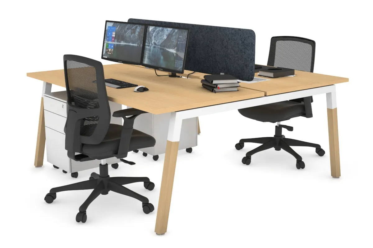 Quadro A Legs 2 Person Office Workstation - Wood Legs Cross Beam [1400L x 800W with Cable Scallop]