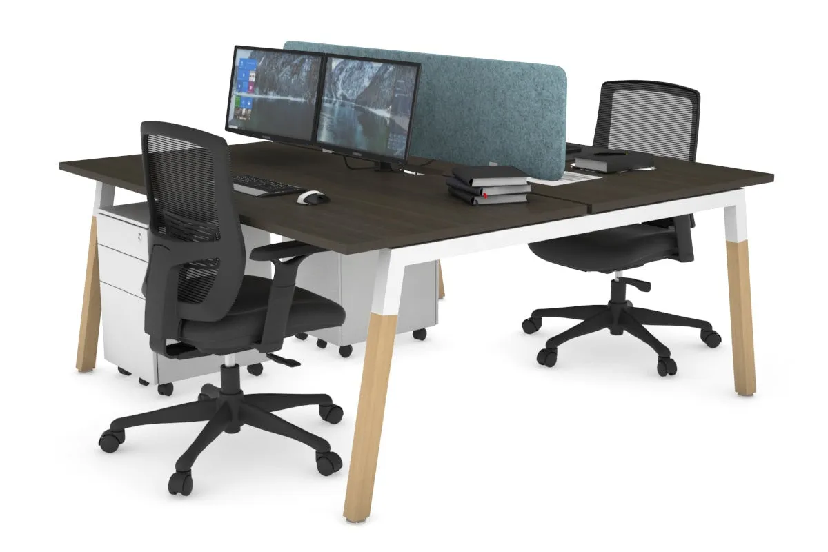Quadro A Legs 2 Person Office Workstation - Wood Legs Cross Beam [1400L x 800W with Cable Scallop]
